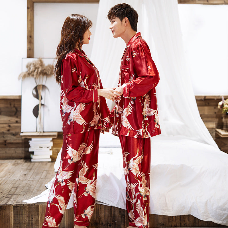 Pajamas Couple Long-sleeved Cardigan Two-piece Suit Men's And Women's Homewear