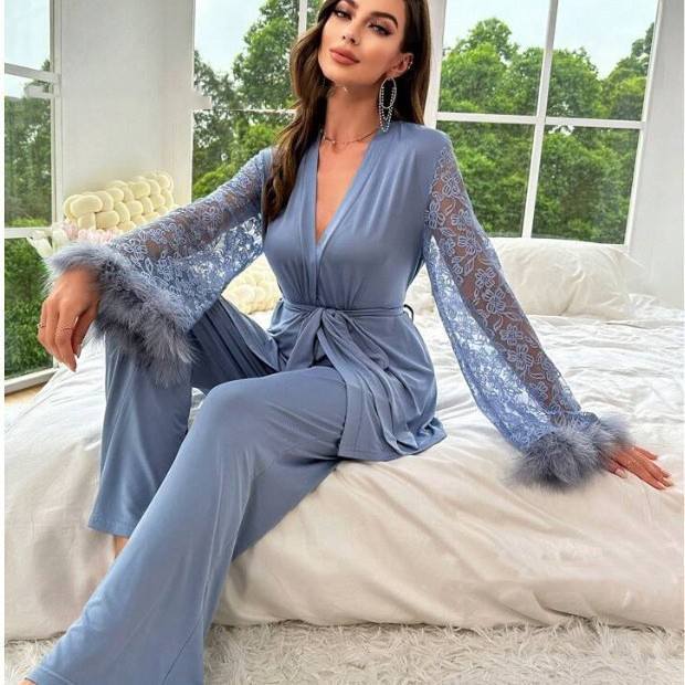 Nightgown Set Light Luxury Gentle Lace Women
