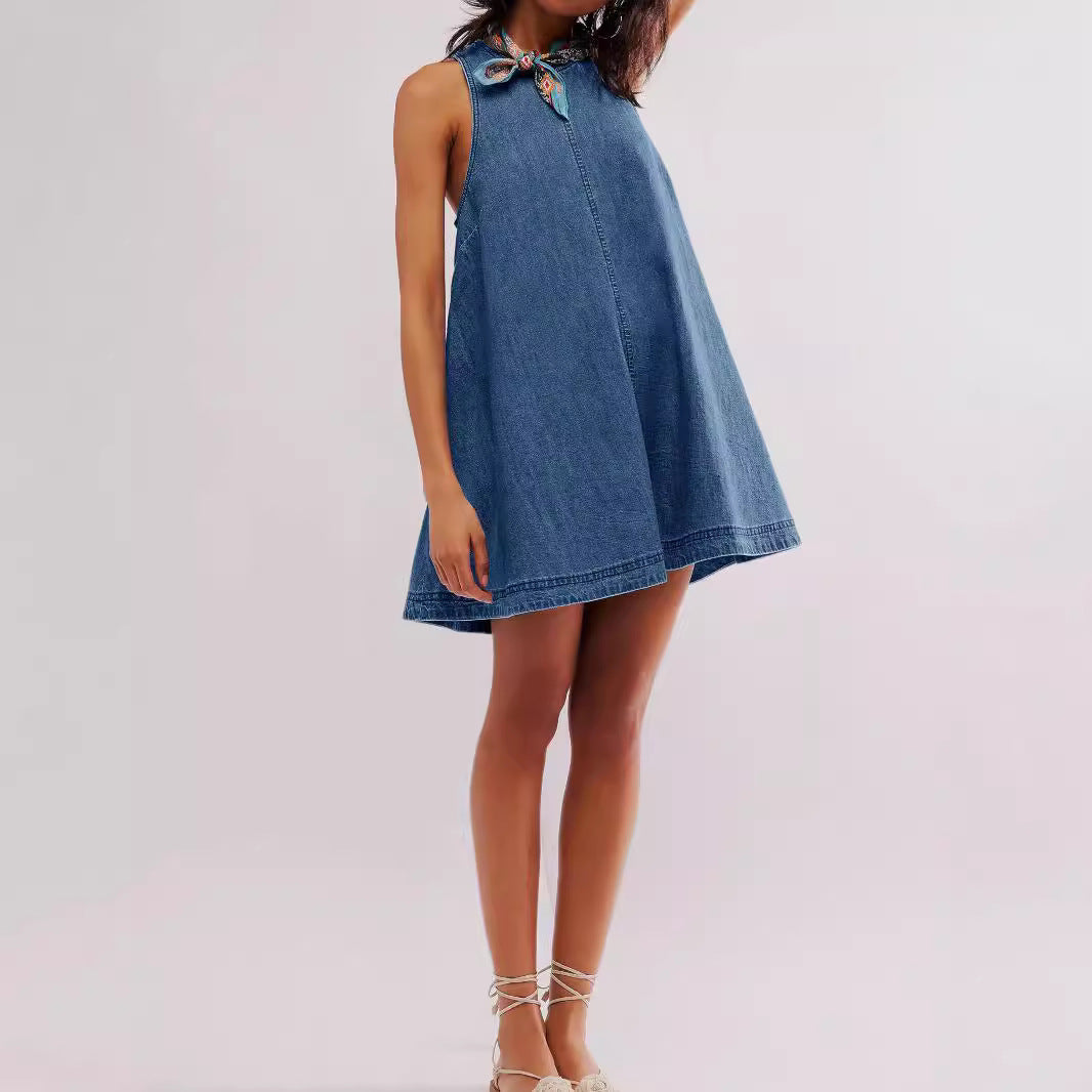Sleeveless Backless Denim Dress