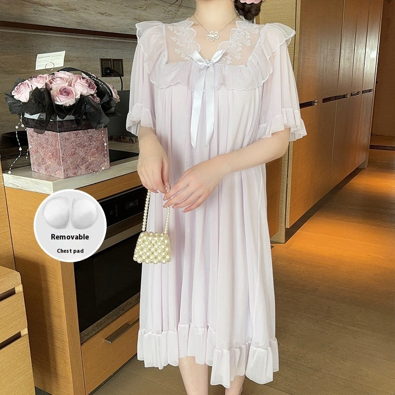 Lace Bow Mesh Midi Nightdress Homewear