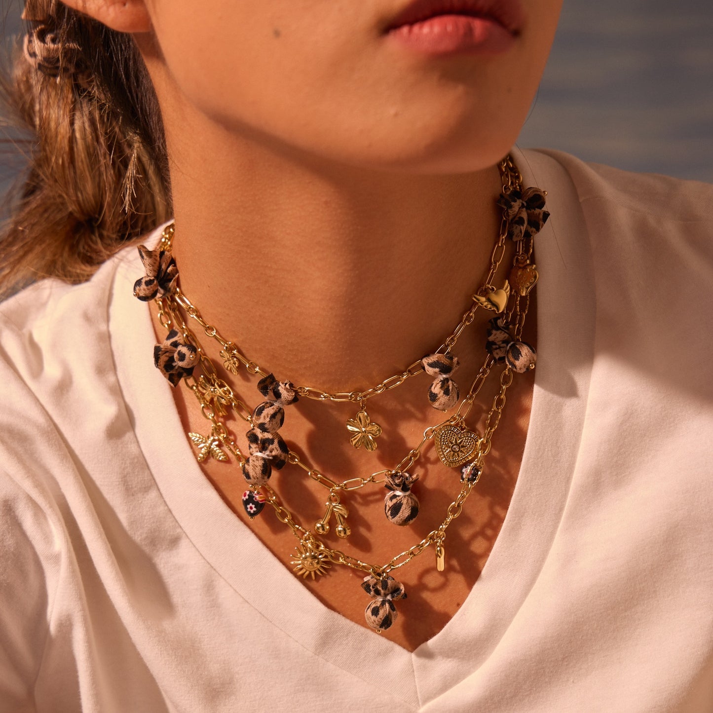 Leopard Pendant Love Heart Flowers Stainless Steel Necklace