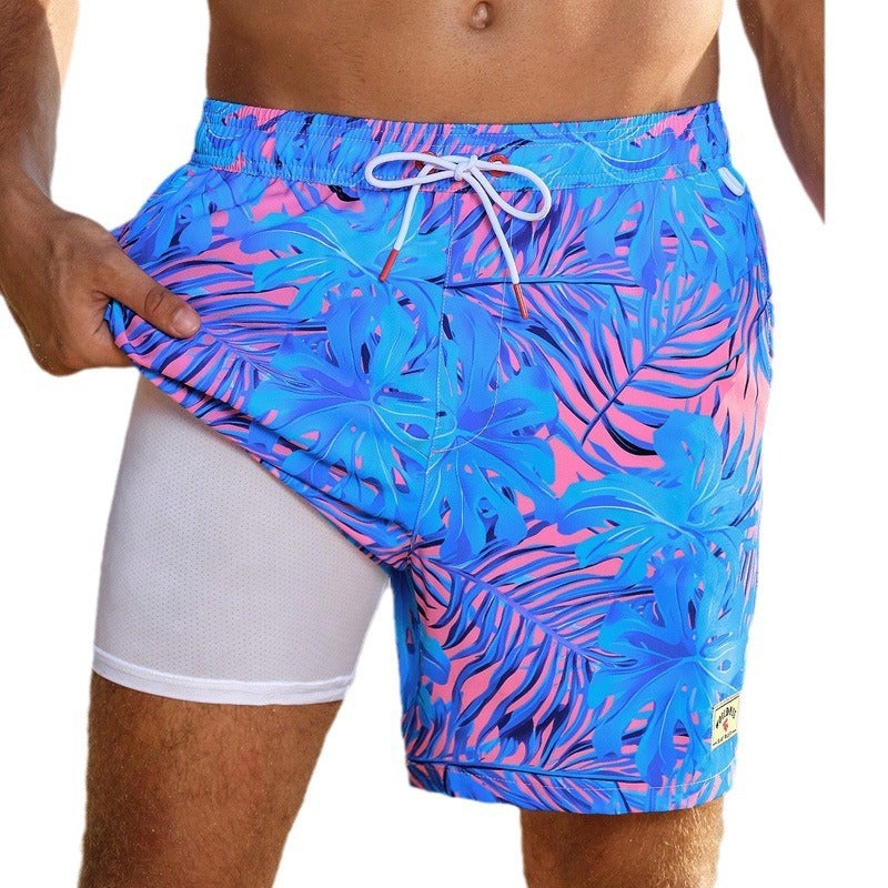 European And American Swimming Trunks Beach Pants Two-in-one Men's Anti-embarrassment