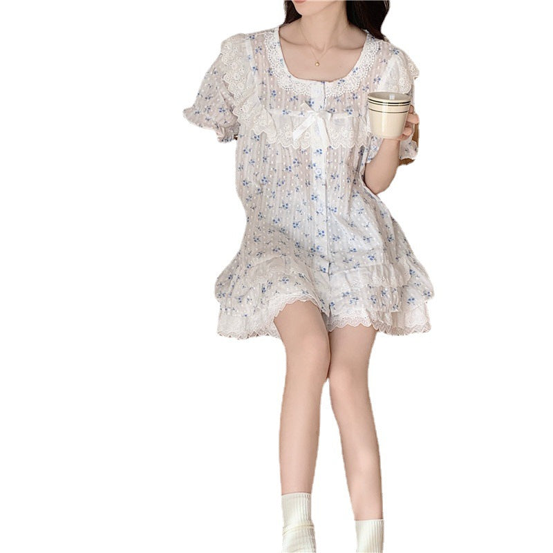 Women's Lace Short-sleeved Homewear Pajamas