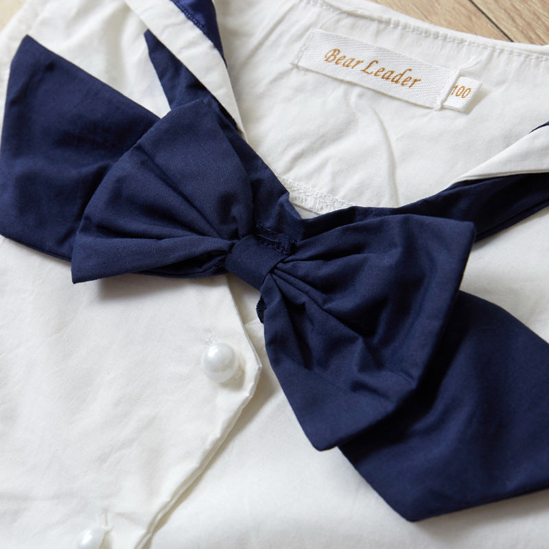 White and Navy Sailor Girls Dress