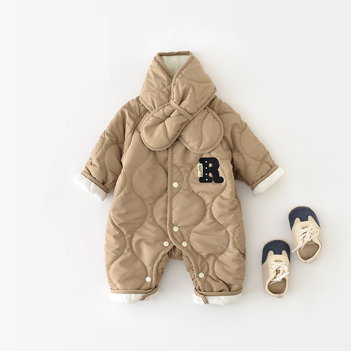 Autumn And Winter Quilted Cotton Fleece-lined Warm Baby Jumpsuit