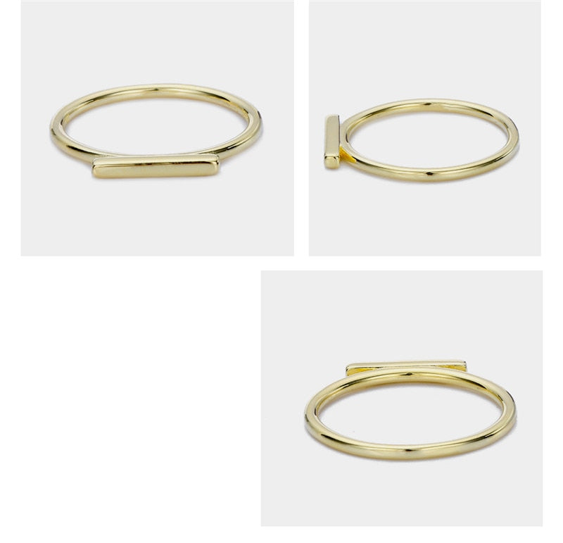 Pure 925 Silver Rings For Women Geometric Stick Simple Ring Office Simple Design Trendy Jewelry Party Gift Accessory