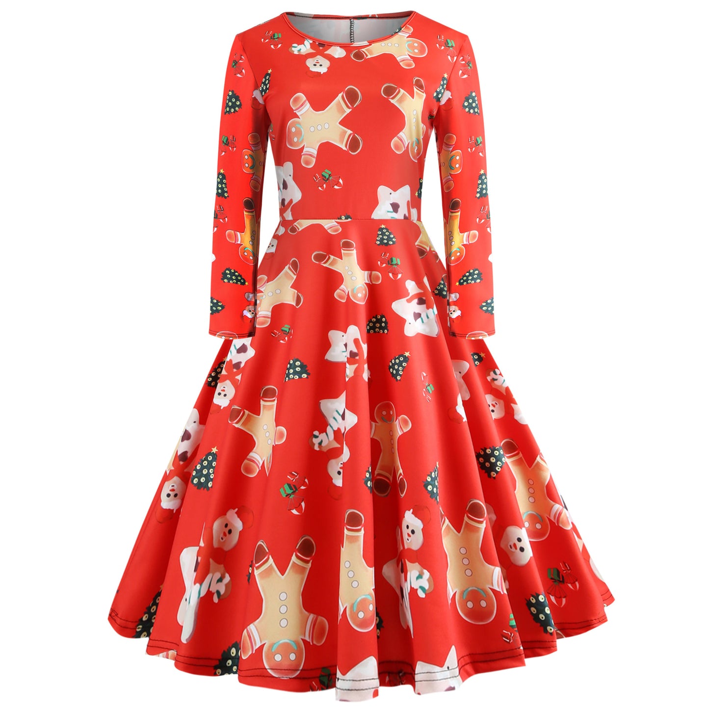 Christmas round neck print A-line dress