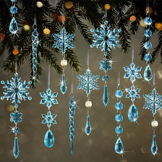 18 Pieces Light Blue Acrylic Snowflakes Icicle Christmas Tree Decoration Pendant