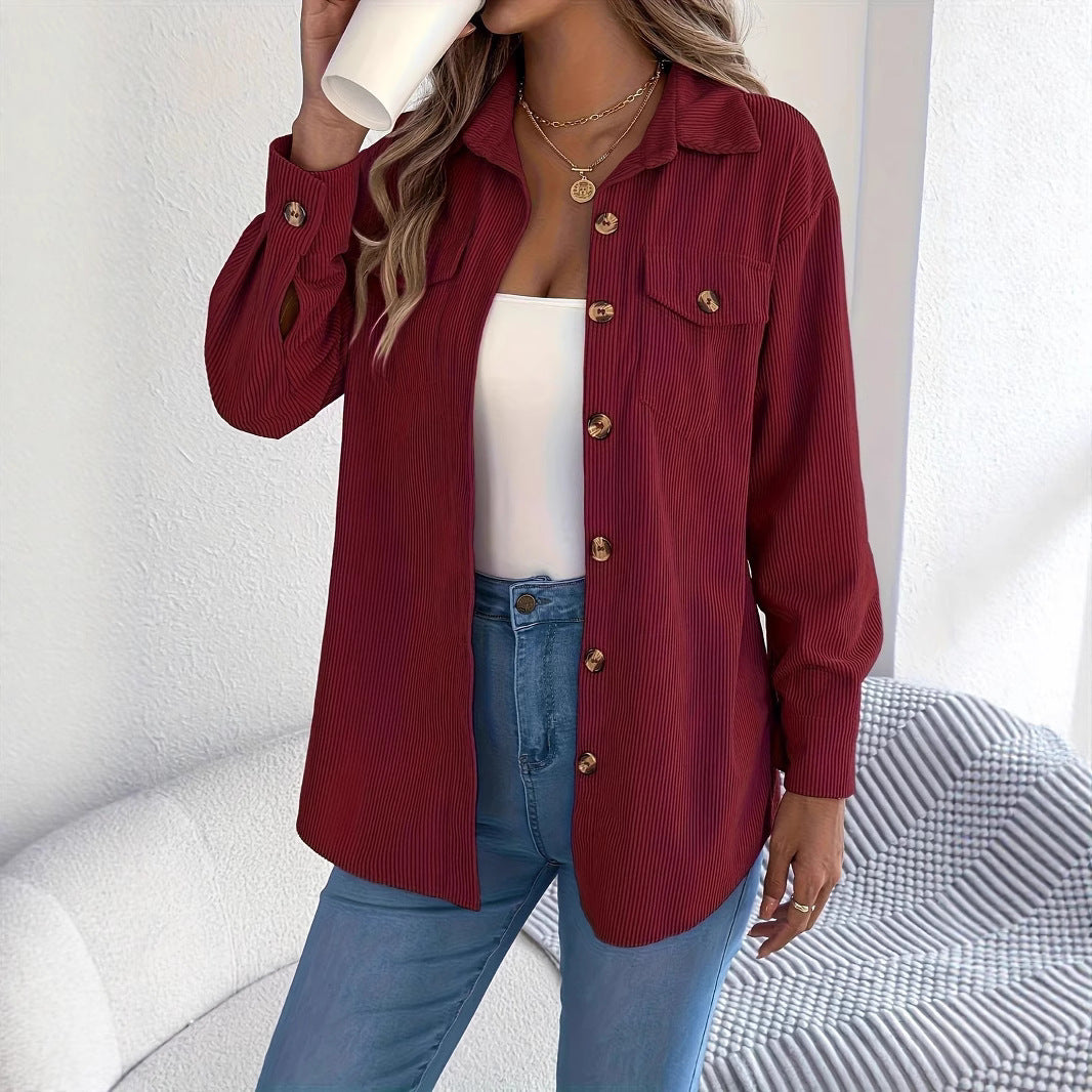European And American Corduroy Striped Mid-length Coat Shirt