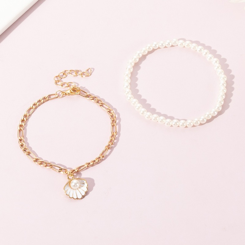 Women's Multi Layered Rice Beads Colorful Shell Pearl Feet Chain