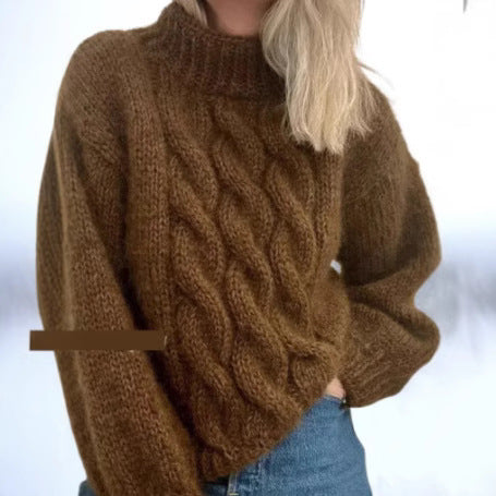 European And American Women's Turtleneck Pullover Thick Needle Brocade Sweater
