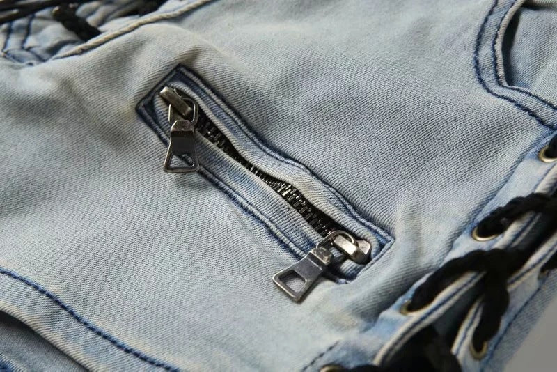 Heavy Industry Lace-Up Denim Shorts Women European And American Trend Women's Pants