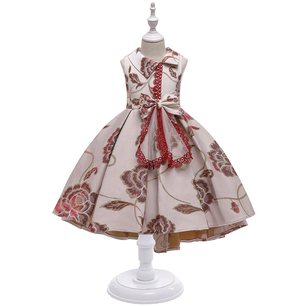 Christmas Champagne Red Embroidered Dress Princess Dress Kindergarten Female Treasure Sleeve Dress