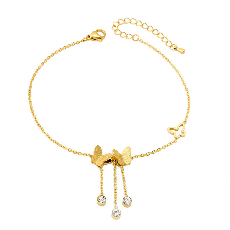 Women's Titanium Steel Tassel Frosted Butterfly Anklet