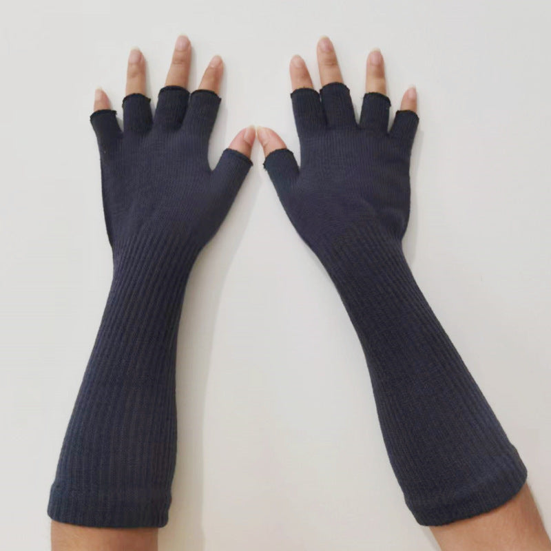 Fashion Elastic Solid Color Cold-proof Warm Half Finger Gloves