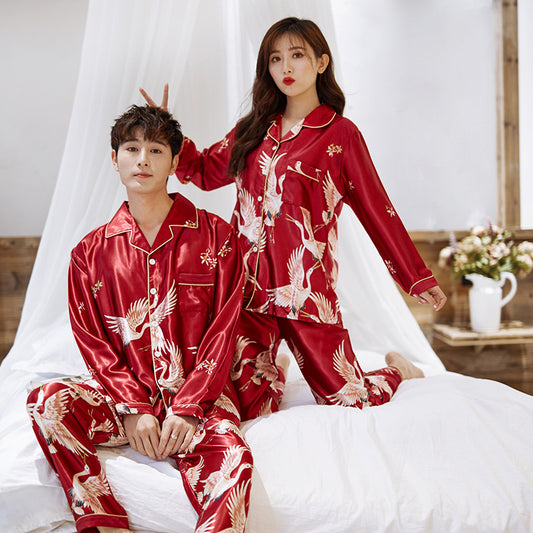Pajamas Couple Long-sleeved Cardigan Two-piece Suit Men's And Women's Homewear