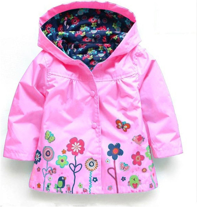 Girls' Cute Flowers Windproof And Rainproof Shell Jacket