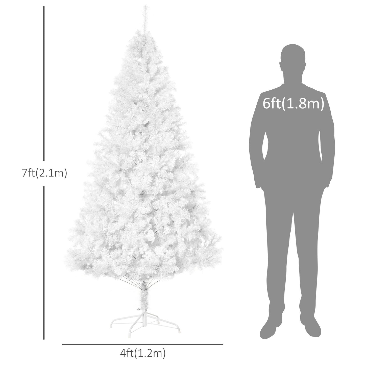 7ft White Christmas Tree Artificial Christmas Tree With 1230 Branch Tips And Metal Stand