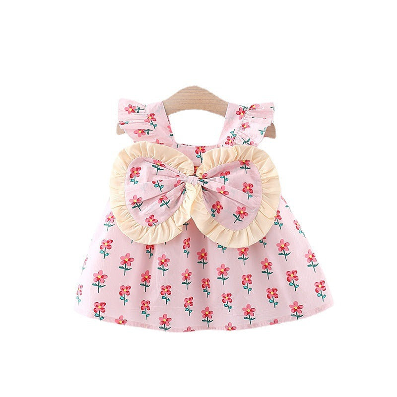 Girls' Dress Suspenders Flounced Sleeve Printing