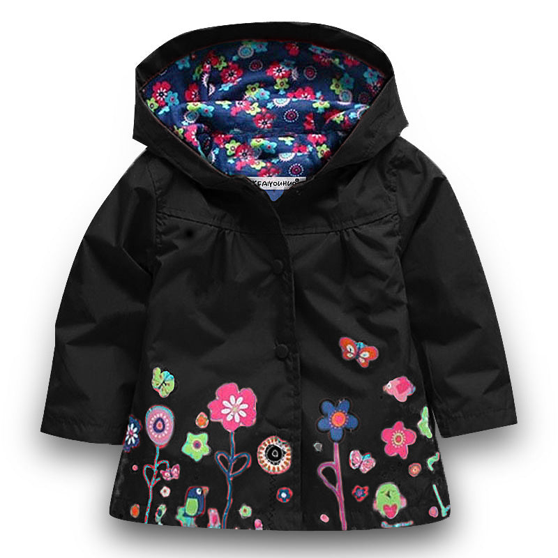 Girls' Cute Flowers Windproof And Rainproof Shell Jacket