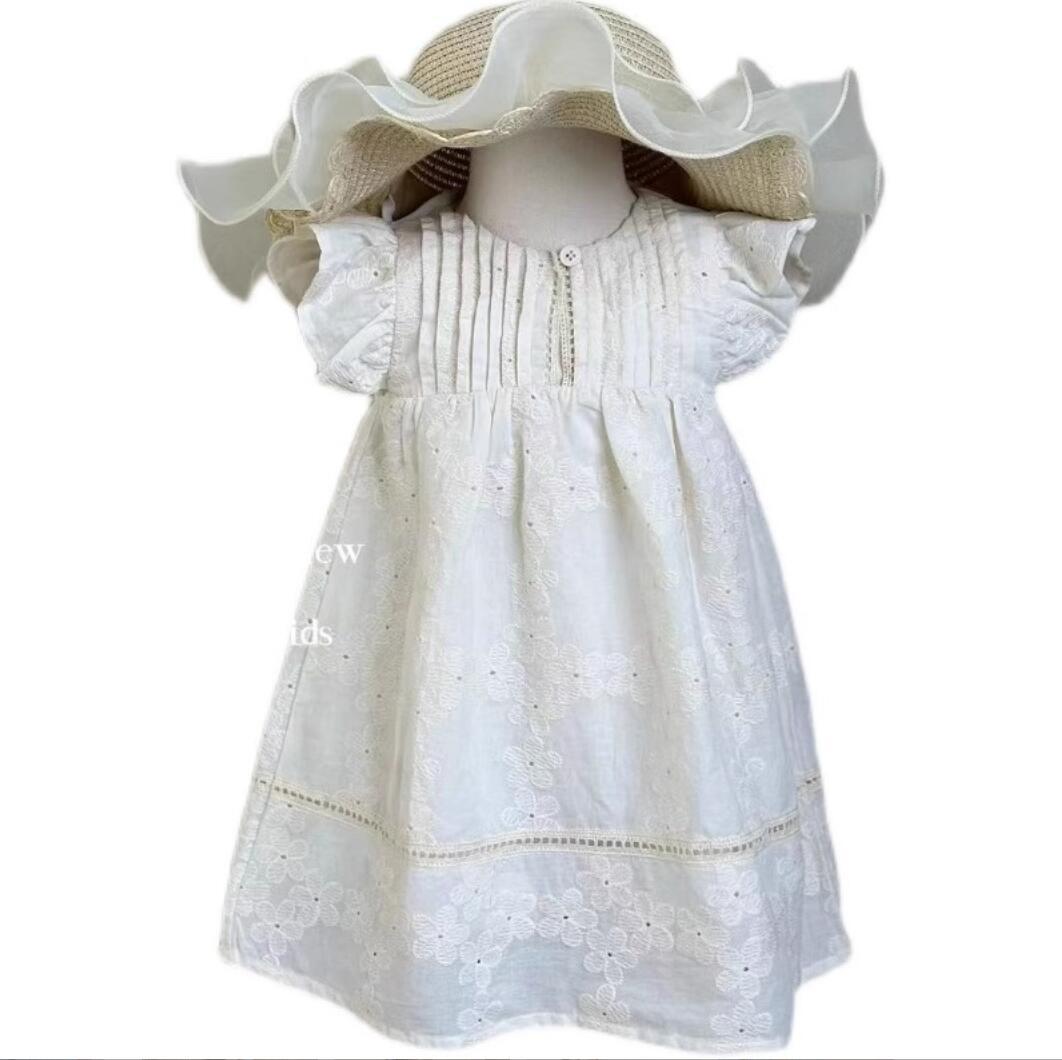 Girls' Cotton Embroidered Lace Princess Dress