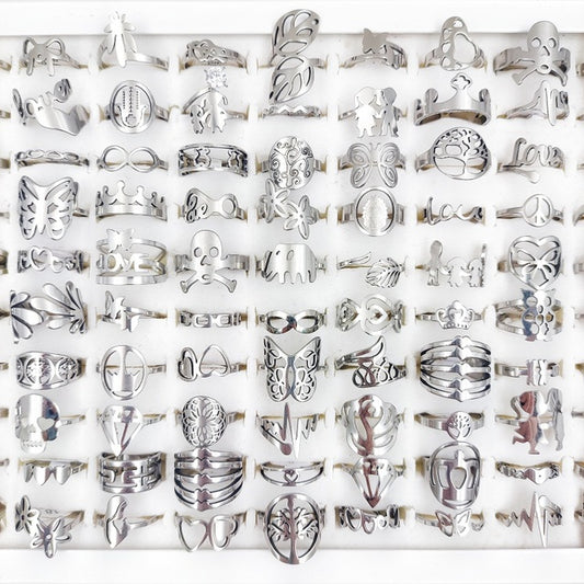 20 Pcs Lot Fashion Stainless Steel Hollow Rings For Women Mi