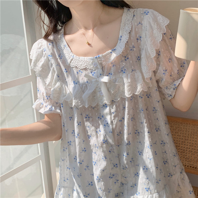 Women's Lace Short-sleeved Homewear Pajamas