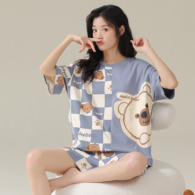 Pure Cotton Couple Pajamas Summer Short Sleeve Shorts