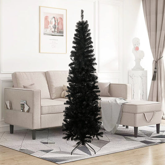 7.5 Ft. Black Slender Artificial Christmas Tree Including Collapsible Metal Stand