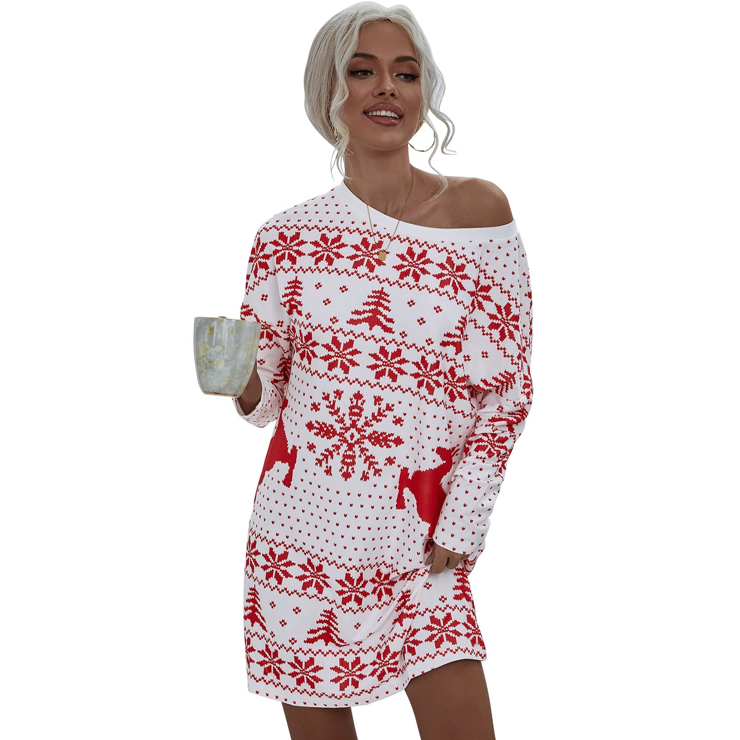 Fashionable Christmas Printed Knit Dress