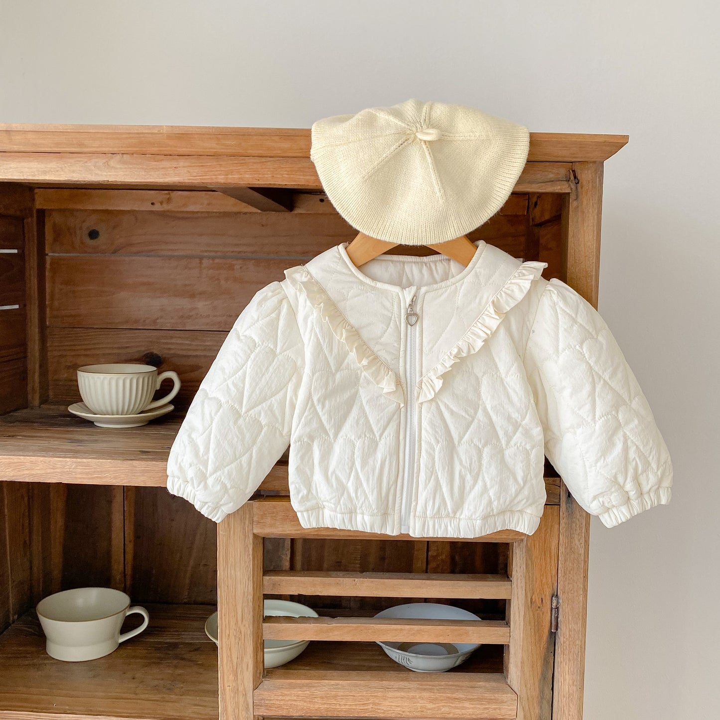 Baby Girls' Cotton-padded Jacket Thickened Heart-shaped Bubble Long Sleeve Cardigan Plaid Coat