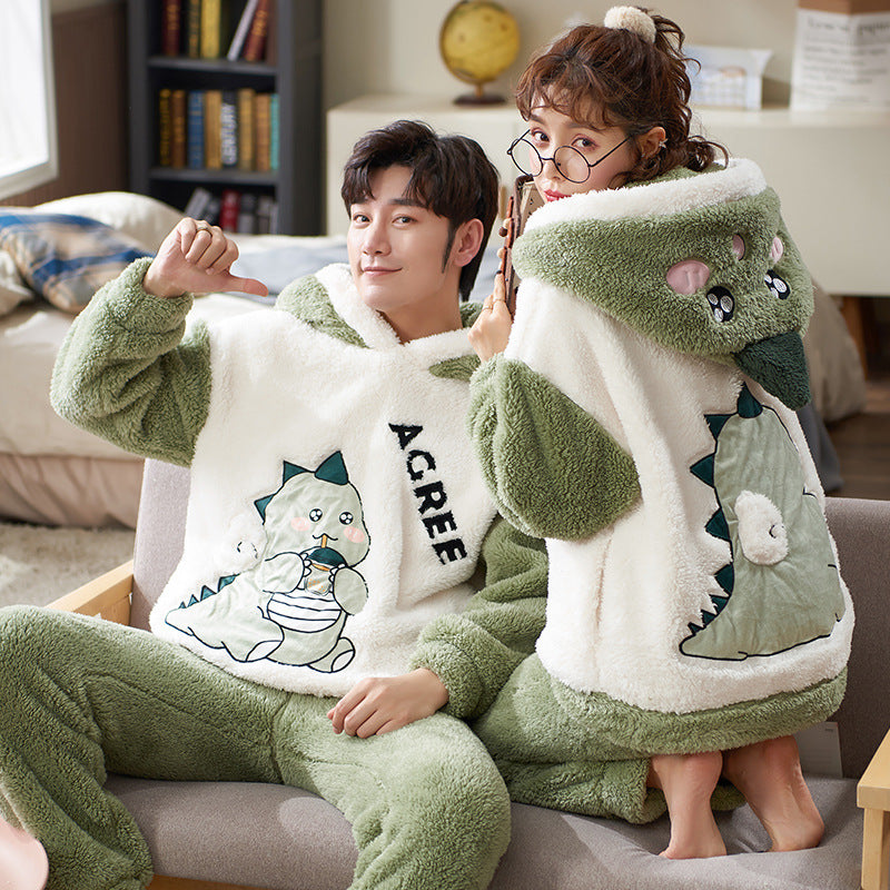 Winter Couple Thickened Flannel Pajamas Suit