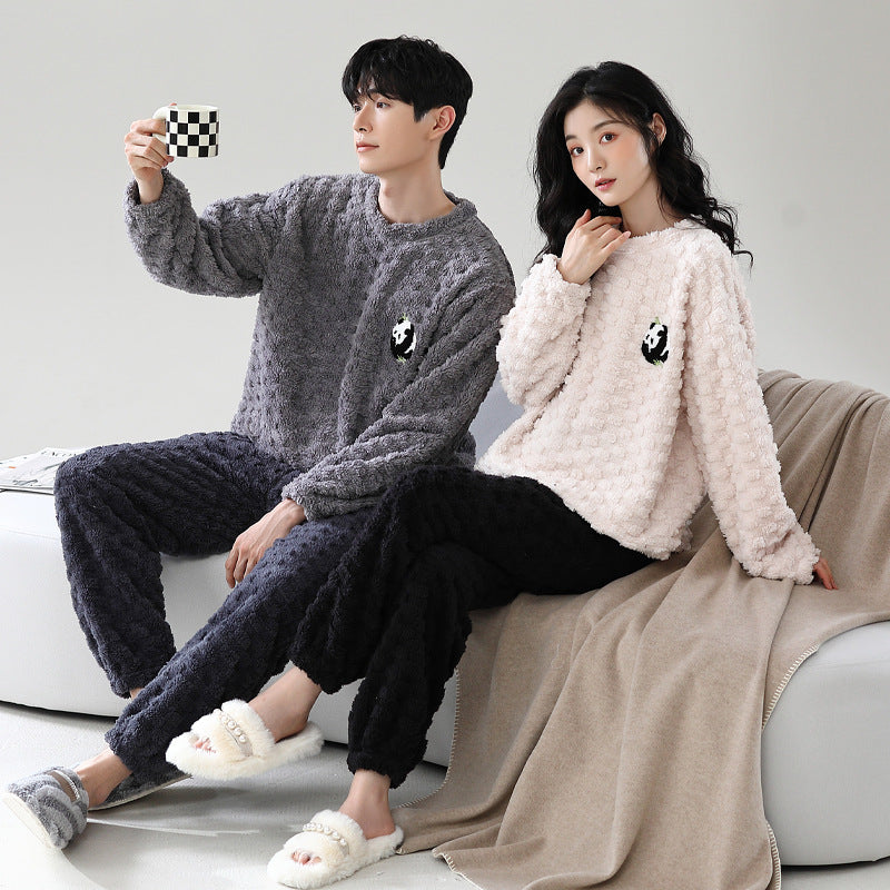 Couple Pajamas Warm Jacquard Coral Fleece Home Wear Suit