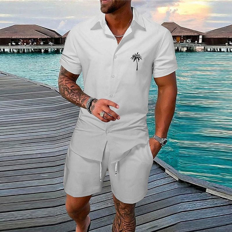 Gradient 3D Printing Outdoor Short-sleeved Shorts 2-piece Set