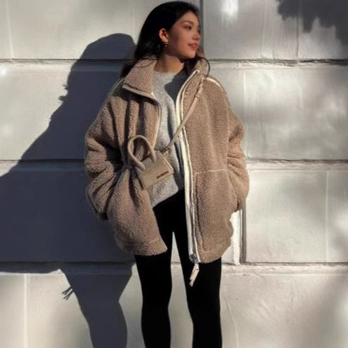 Fashion Loose Anti-cashmere Personality Casual Zip Coat