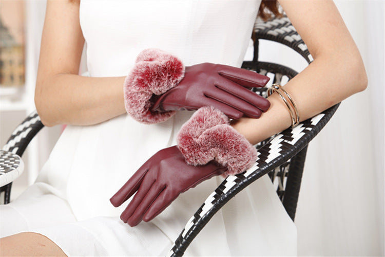Women's Simple Pure Color Sheepskin Warm Gloves
