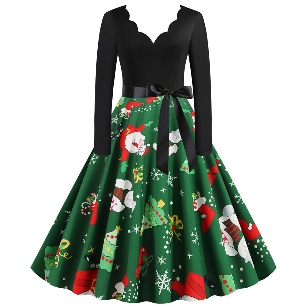 Christmas Long Sleeve Print Dress