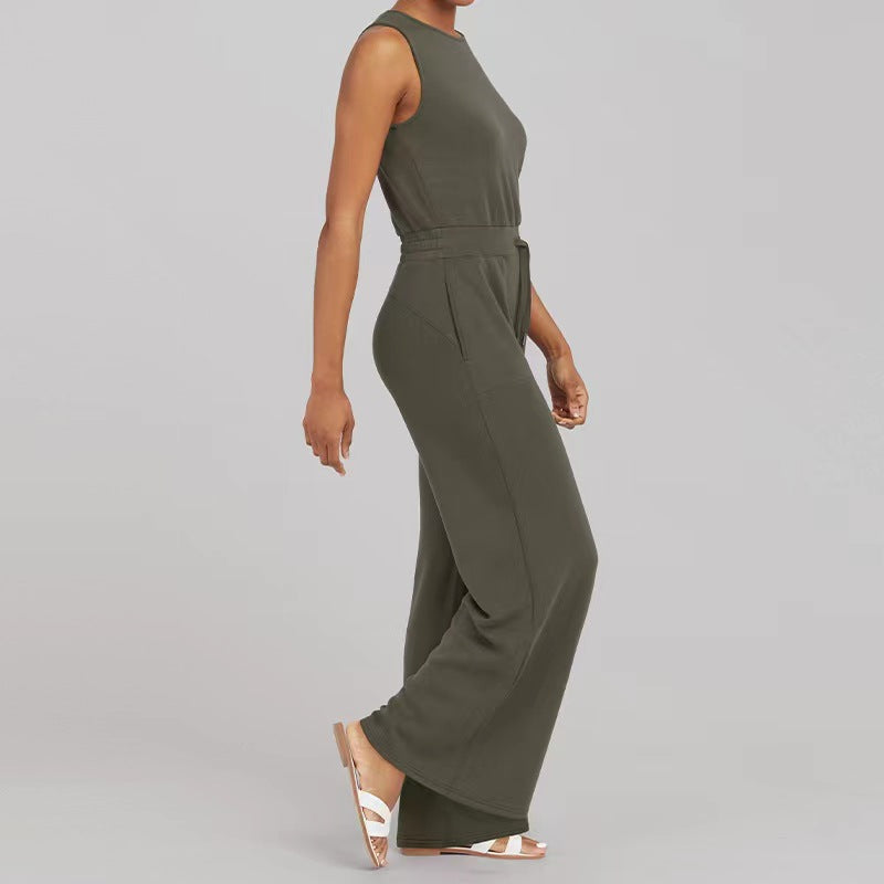 Women's Solid Color Sleeveless Lace-up Jumpsuit