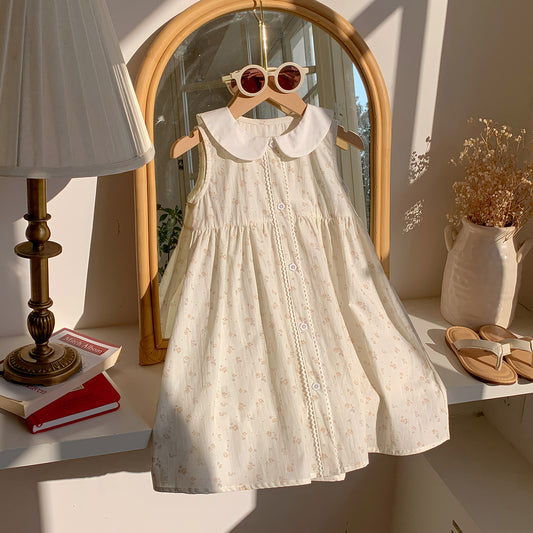 Girls' French Floral Doll Collar Dress