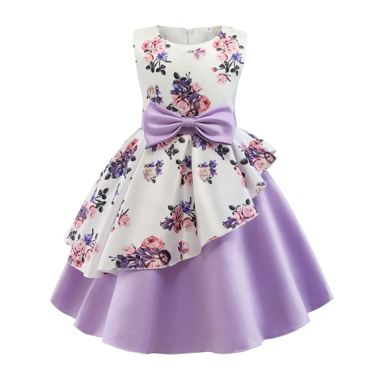Girls' dress irregular skirt print children's dress bow costume