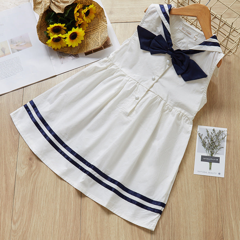White and Navy Sailor Girls Dress