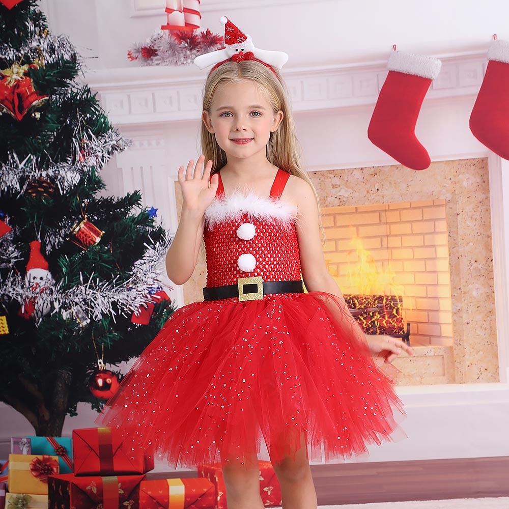 Christmas Children's Sequined Mesh Princess Dress