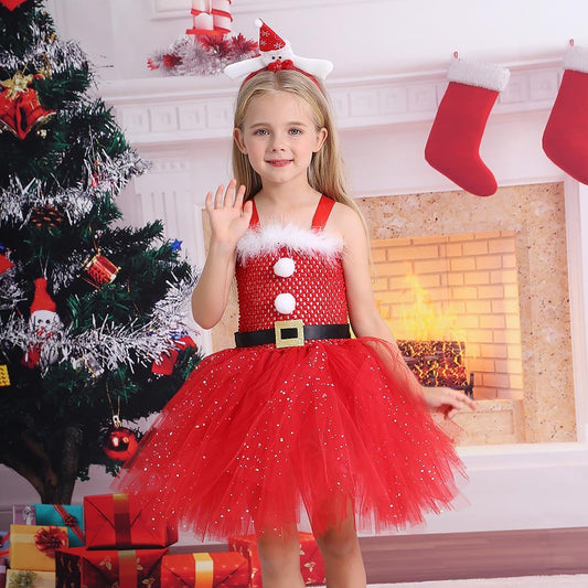 Christmas Children's Sequined Mesh Princess Dress
