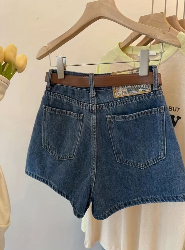 High Waist Denim Shorts For Women, Loose Design, Niche Retro Wide-leg A-line Thin Hot Pants