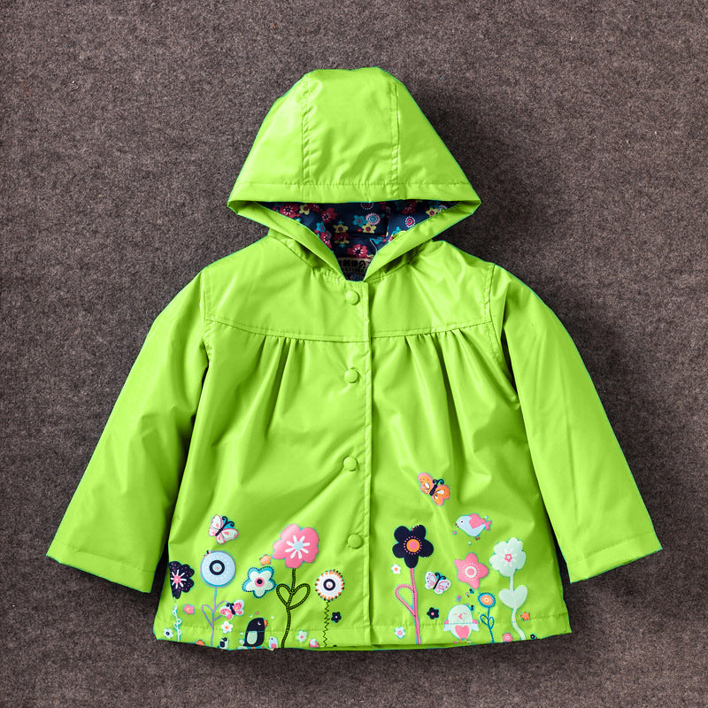 Girls' Cute Flowers Windproof And Rainproof Shell Jacket