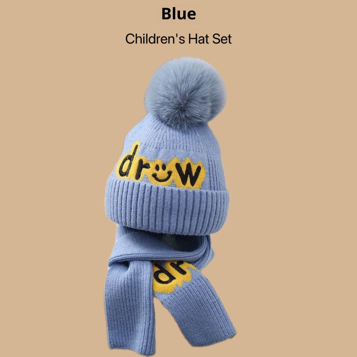 Children's Hat Set Scarf Two-piece Boys' Knitted Fleece-lined