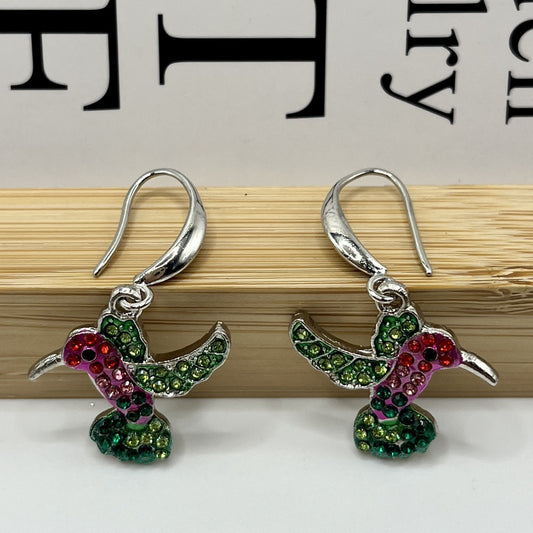 European And American Retro Creative Colorful Hummingbird Shape Diamond Fashion Women's Earrings