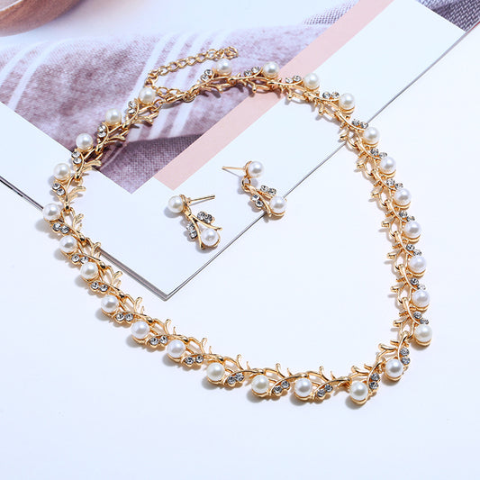 Jewelry set  pearl gold-plated silver necklace