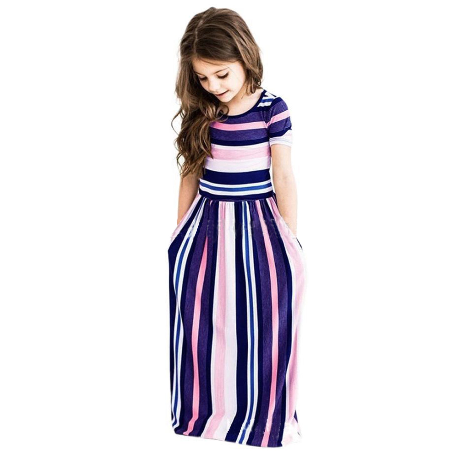 Girls Fashion Color Stripe Printing Dress