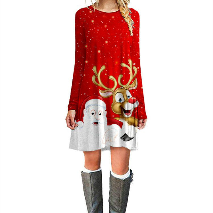 Women's Fashion Casual Christmas Printed Party Dress